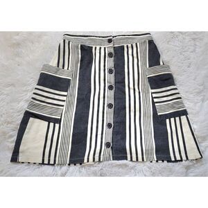 mo:vint Athropologie Linen Blend Blue Striped Skirt Women's Size XS